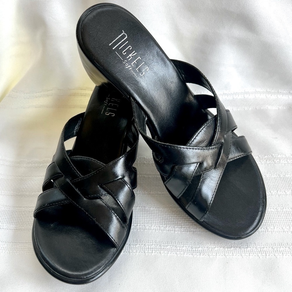 Nickels Soft Women's Templete Black Lthr Heeled Sandal Sz 6 EUC Made in Brazil - Picture 5 of 11
